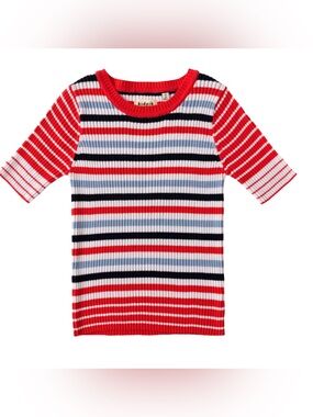 NWT KIDPIK 3/4 Sleeve Strip Ribbed Top - 100% Cotton -Size Large (Girls 12)